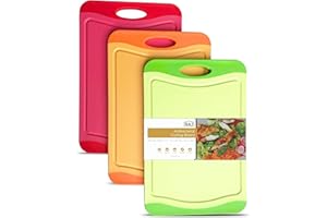 RAJ UNIQUE COLLECTION Raj Plastic Cutting Board Reversible Cutting board, Dishwasher Safe, Chopping Boards, Juice Groove, Large Handle, Non-Slip, BPA Free (Small, Red, Green & Orange)