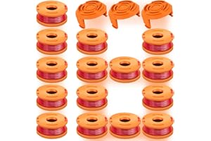 CHWAY 18 Pcs WA0010 Replacement Trimmer Spool for Worx,0.065 Inch Diameter Trimmer String Weed Eater Refils and WA6531 Spool Cap Covers Compatible with Worx Weed Eater(15 Trimmer Lines+3 Spool Caps)