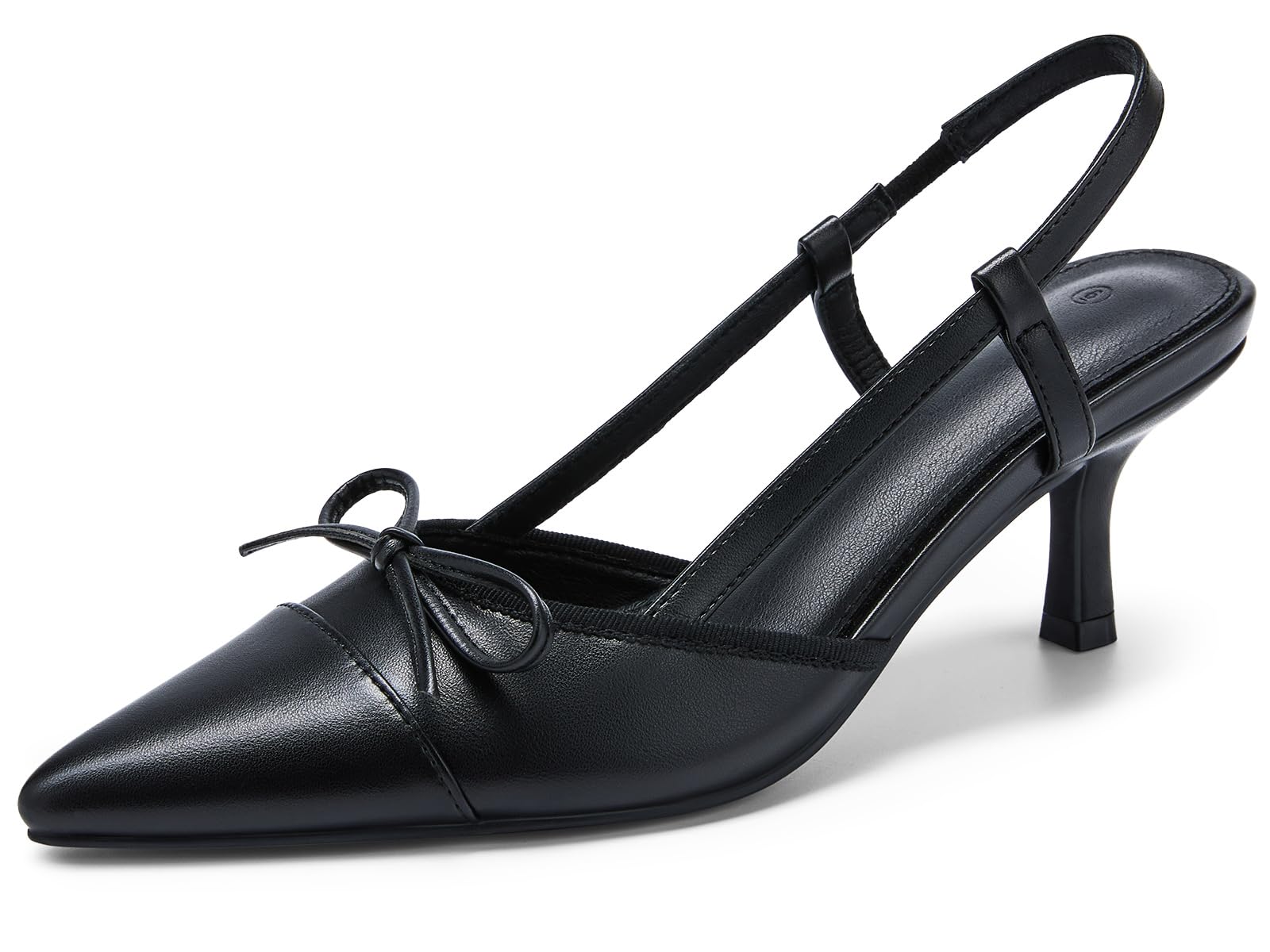 Photo 1 of Coutgo Women's Bow Tie Slingback Pumps Pointed Toe Kitten Low Heel Patchwork Dress Heeled Sandals, Black, Size 11