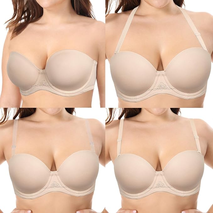 Ybcg Strapless Convertible Multiway Underwire Bra With Clear Strap For Women