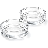 Glass Ashtrays for Cigarettes – Clear Modern Decorative Ash Tray for Home, Office, Indoor Outdoor Patio Use – Fancy Minimalist Design, Pack of 2