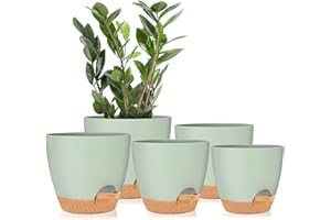 GARDIFE Plant Pots 7/6.5/6/5.5/5 Inch Self Watering Planters with Drainage Hole, Plastic Flower Pots, Planters for Indoor Plants, Succulents,Snake Plant, African Violet, Flowers,Green