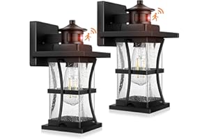 FRELII 2 Packs Motion Sensor Outdoor Wall Lights - Upgrade Dusk to Dawn Porch Lighting, LED Exterior Lantern Fixture Wall Sconce, Waterproof Outside Light for House, Black Anti-Rust Lamp for Garage Doorway