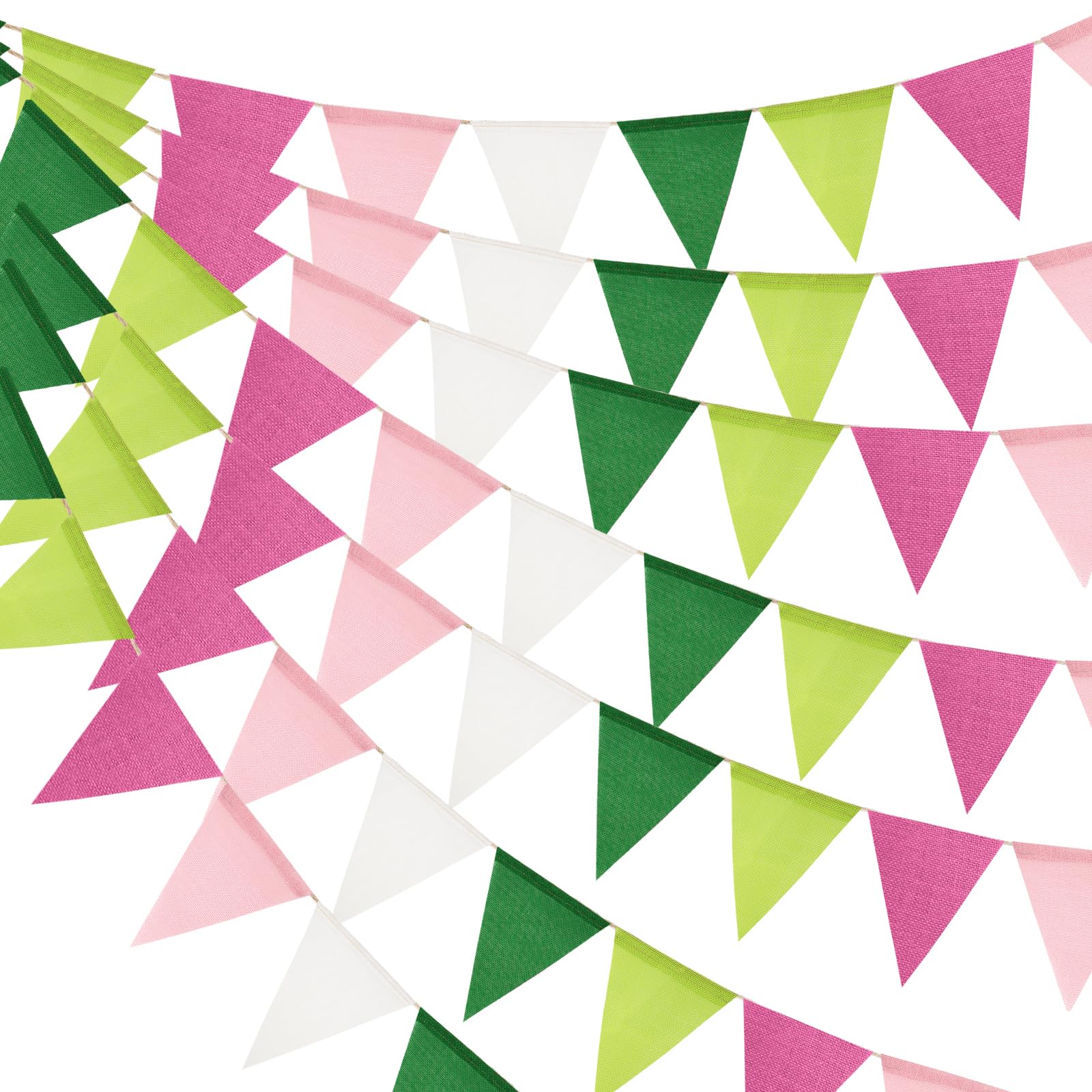 jijAcraft Pink Green White Burlap Bunting: 60PCS Pre-strung Hessian Bunting 20M Garden Outdoor Banner Burlap Triangle Flags Banner for Theme Party Birthday Baby Shower Nursery Garden Deco