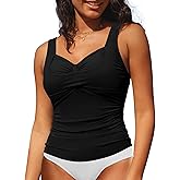 GRAPENT Tankini Tops for Women Modest Swimsuits Ruched Beach Padded Adjustable Strap Swimwear Bathing Suit Swim Top Only