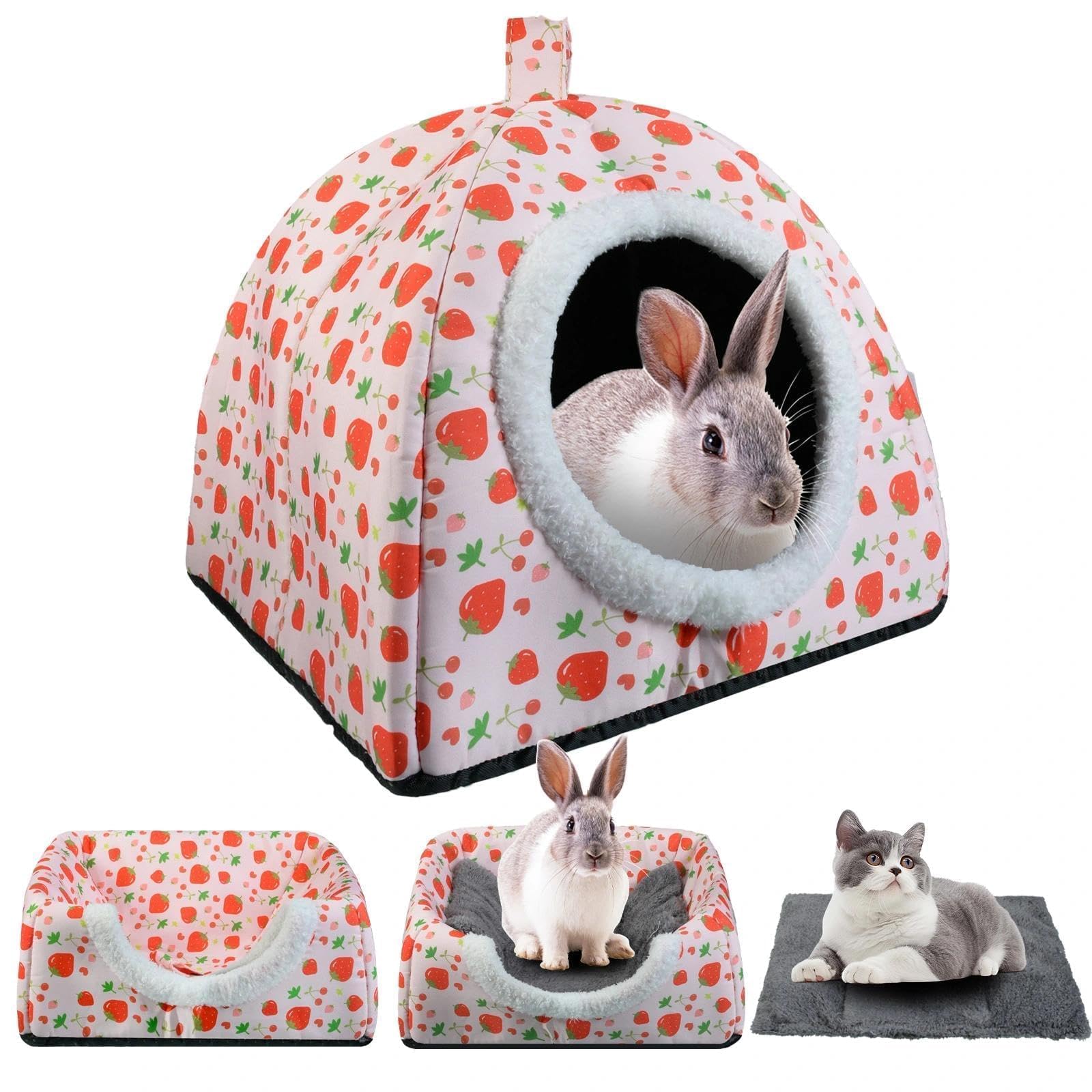 Photo 1 of *small xs*
Warm Rabbit Hideout, Washable Bunny Bed & Hideaway House with Strawberry Design, Cozy Fleece Hut for Indoor Rabbits Guinea Pigs and Other Small Animals