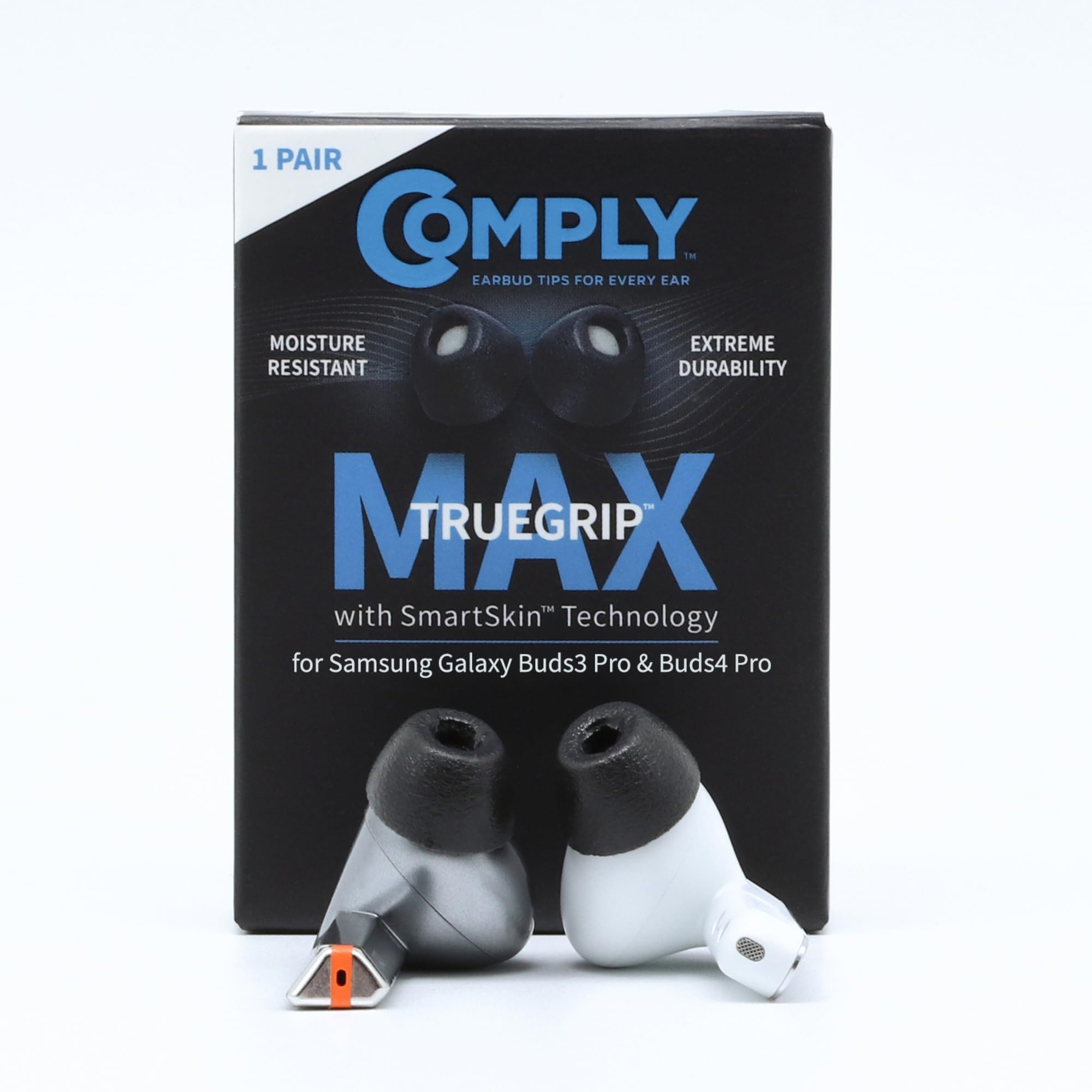 Comply TrueGrip MAX Premium Memory Foam Replacement Ear Tips, Black Medium