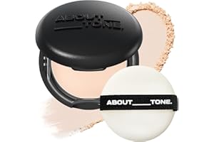 ABOUT TONE Blur Powder Pact 0.32oz - Pressed Powder Compact with Mirror and Puff Makeup Setting Finishing Blurring Natural Translucent Lightweight Face Sebum Oil Control Vegan Formula (02 LIGHT)