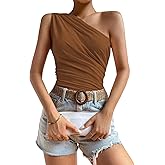 Verdusa Women's Ruched One Shoulder Tops Sleeveless Fitted Going Out Tops