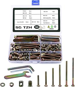 SG TZH 123PCS M6 Kit Crib Screws Hardware Replacement Kit Hex Socket Head Cap Flat Washers Screws Nuts Zinc Plated M6 Screws Barrel Screws Furniture Screws and Bolts Assortment Kit for Baby Bed