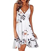ULTRANICE Womens Summer Dresses Floral V Neck Ruffled Hem Spaghetti Spring Casual Beach Outfits Flowy Wrap Sun Dress