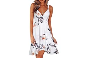 ULTRANICE Women's Summer Dresses 2024 Spring Floral V Neck Adjustable Spaghetti Casual Beach Outfits Clothes Flowy Wrap Dress