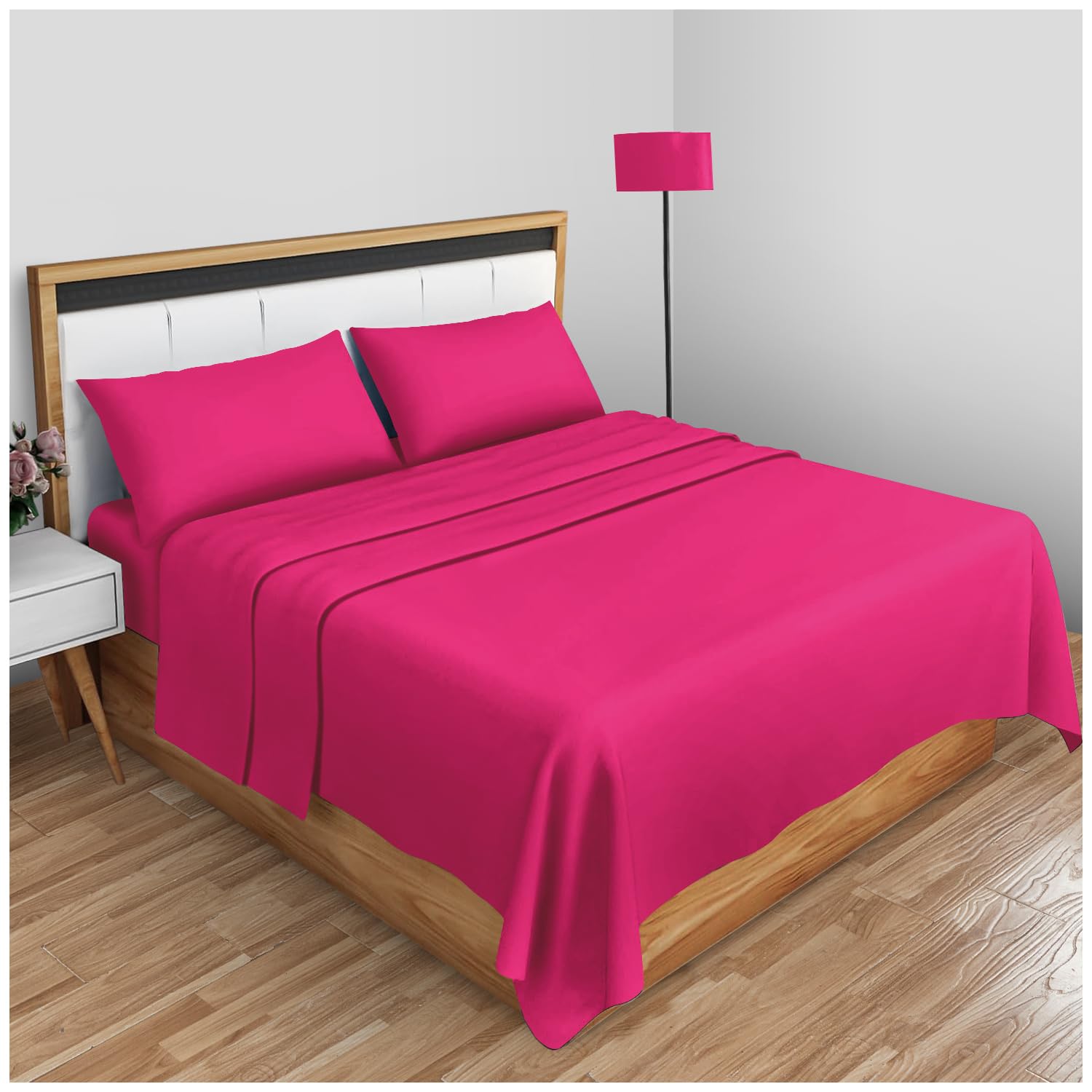 GC GAVENO CAVAILIA Plain Diamond Bedding Set of 1 Polycotton Flat Sheet Easy Care, Soft and Comfortable, Wrinkle Resistant, Polyester, 50% Cotton, 50% Cotton, Fuchsia, King