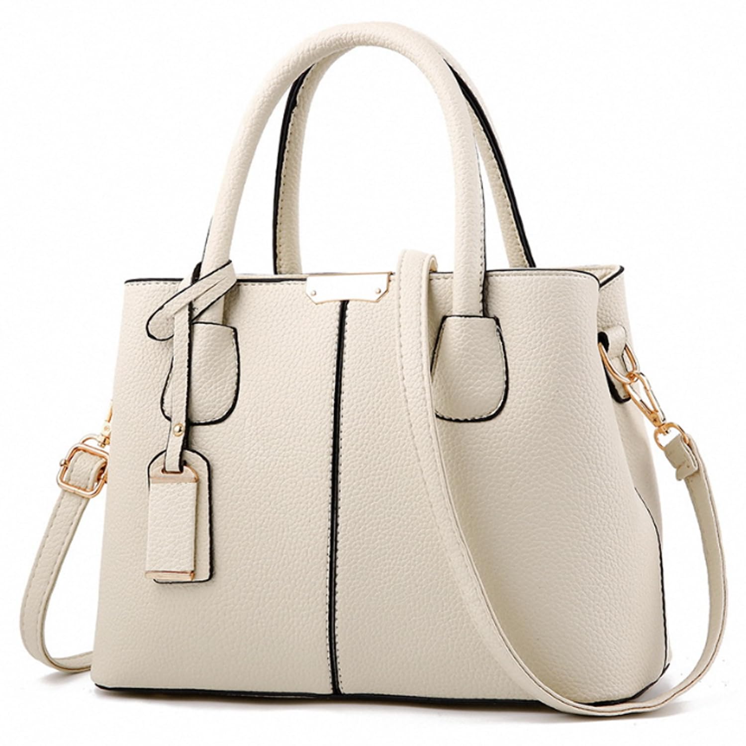 FiveloveTwo Women Classy Satchel Handbag Tote Purse Handle Bag Shoulder Bag, Off-white, 8