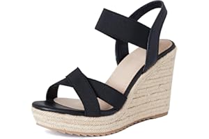 mikarka Women's Open Toe Espadrilles Wedge Sandal Slip On Elastic Ankle Strap Platform Sandals Dressy Comfortable Wedges Shoe