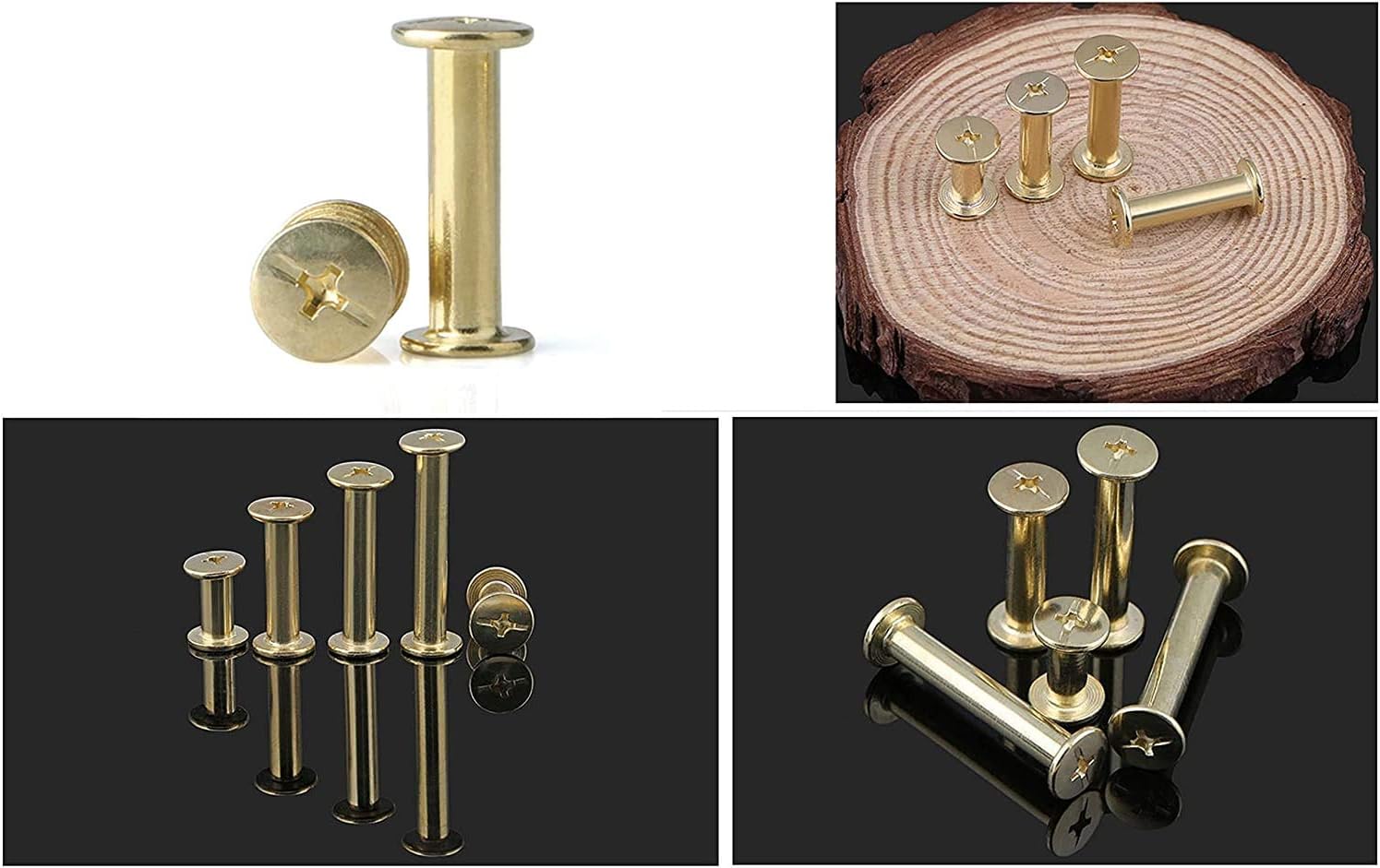 Socell 120pcs Golden Phillips Chicago Screw Binding Screws Posts Assortment Kit for Scrapbook Photo Albums Craft and DIY Leather Decoration Bookbinding(M5 x 10/20/30/40/50) : Office Products