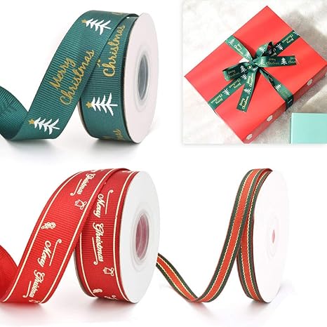 Amazon Co Jp Miuphro クリスマス リボン 赤緑 クリスマスストライプ 洋裁 手芸材料 文房具 文具 ステーショナリー ラッピング 包装 ギフト おしゃれ かわいい クリスマスツリー 全長35m ホビー