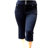 LA CHULA Women's Plus Size Stretch Premium Black Denim Jeans Capri HIGH Waist