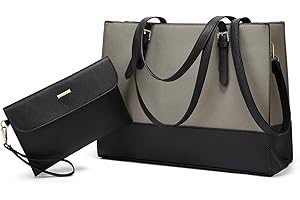 YTL Laptop Bag for Women 15.6 inch Laptop Tote Bag Leather Classy Computer Briefcase for Work Waterproof Handbag 2pcs Set