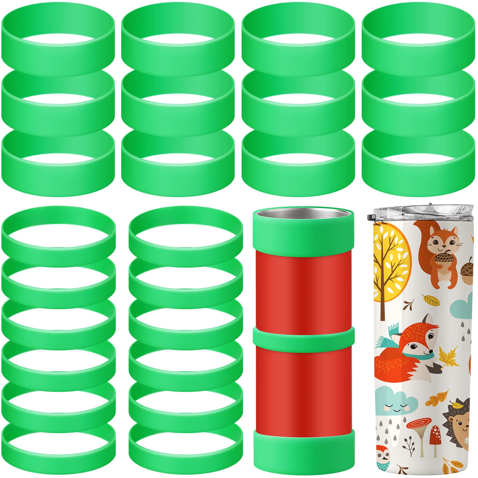 Photo 1 of 24 Piece Silicone Bands for Sublimation Tumbler Silicone Bands, 2 Size Elastic Heat Resistant Thick Ring Rubber Band Holder Tumbler Printing Band for Wrapping Cups Reducing Ghosting Art DIY Craft