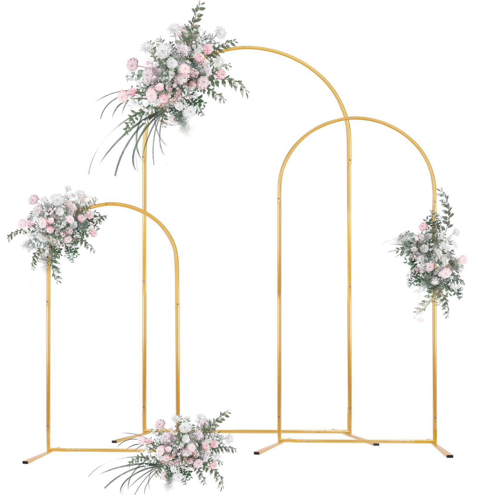 Photo 1 of HeyMate Metal Arch Backdrop Stand Set of 3 (6.6ft, 5.3ft, 4.7ft), Wedding Arch Frame Gold Arches Backdrop Stand for Ceremony, Birthdays, Baby Showers, Parties, Outdoor Indoor Celebration Decorations