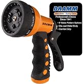 Dramm Revolver Heavy Duty Metal Garden Hose Nozzle &ndash; 9 Spray Patterns, High Pressure Jet, Thumb-Control Flow, Ergonomic Grip &ndash; Orange