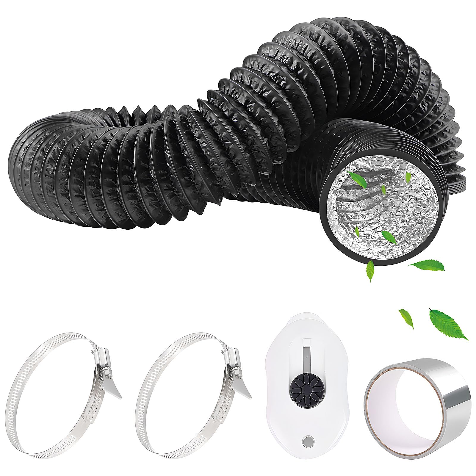 HTTYHT 3Inch 14.7FT Aluminium PVC Ventilation Air Ducting Flexible with Aluminum Foil Tape 50mm x5m and 2 Hose Clamps Air Ducting Hose for Air Conditioning Dryer Extractor Hood - 80mm/4,5m