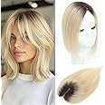 Aimeolyn Hair Toppers for Women Real Human Hair,12 Inch Hairs Topper for Women No Bangs Top Extensions Pieces for Thinning Hairs Upgrade Lace Base Dark Roots Light Blonde