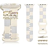 Silicone Strap for Apple Watch Band 41mm Women, Stylish Checkerboard Bracelet with Gold Bling Z Charm for iWatch 40/38mm Series 10(42mm) 9 8 7 6 5 4 3 SE,Designer Sport Wristband for Apple Watch Bands
