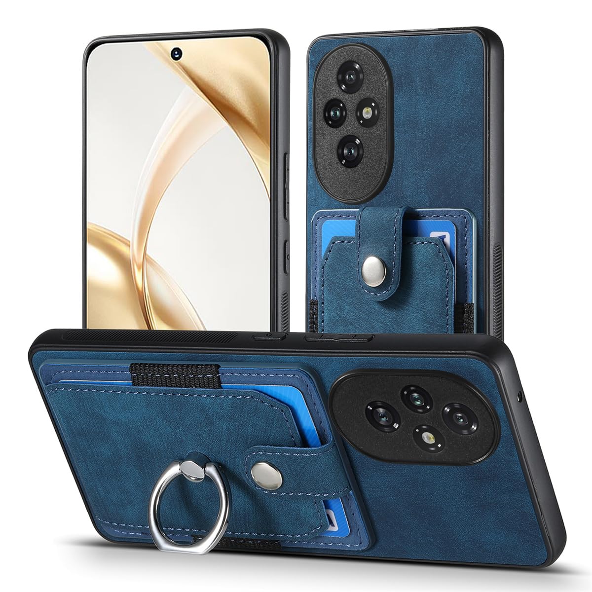 MOJIA Case for Honor 200 Pro, Ultra Thin Card bag Case, TPU Bumper Phone Cover, Card Holder Multifunctional Shell with Bracket Ring. Blue