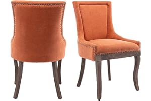 Aoowow Fabric Farmhouse Upholstered Side Chairs Set of 2, Vintage Solid Wood Kitchen Dining Room Chairs with Nailheads Solid Wood Legs (Orange)