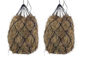 B BLOOMOAK BLOOMOAK Hay Net for Horse, Black Hay Bag 40" Length and 4" Larger Holes with Metal Rings for Goat/Donkeys/Older Horses 2 PCS (40" Length & 4“ Hole)…
