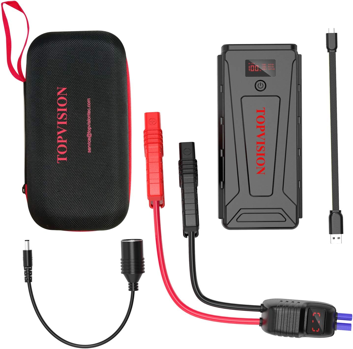 Battery Starter for Car, TOPVISION 2200A Peak 21800mAh Portable Car Power Pack with USB Quick Charge 3.0 (Up to 7.0L Gas or 6.5L Diesel Engine), 12V Portable Auto Battery Booster: Automotive