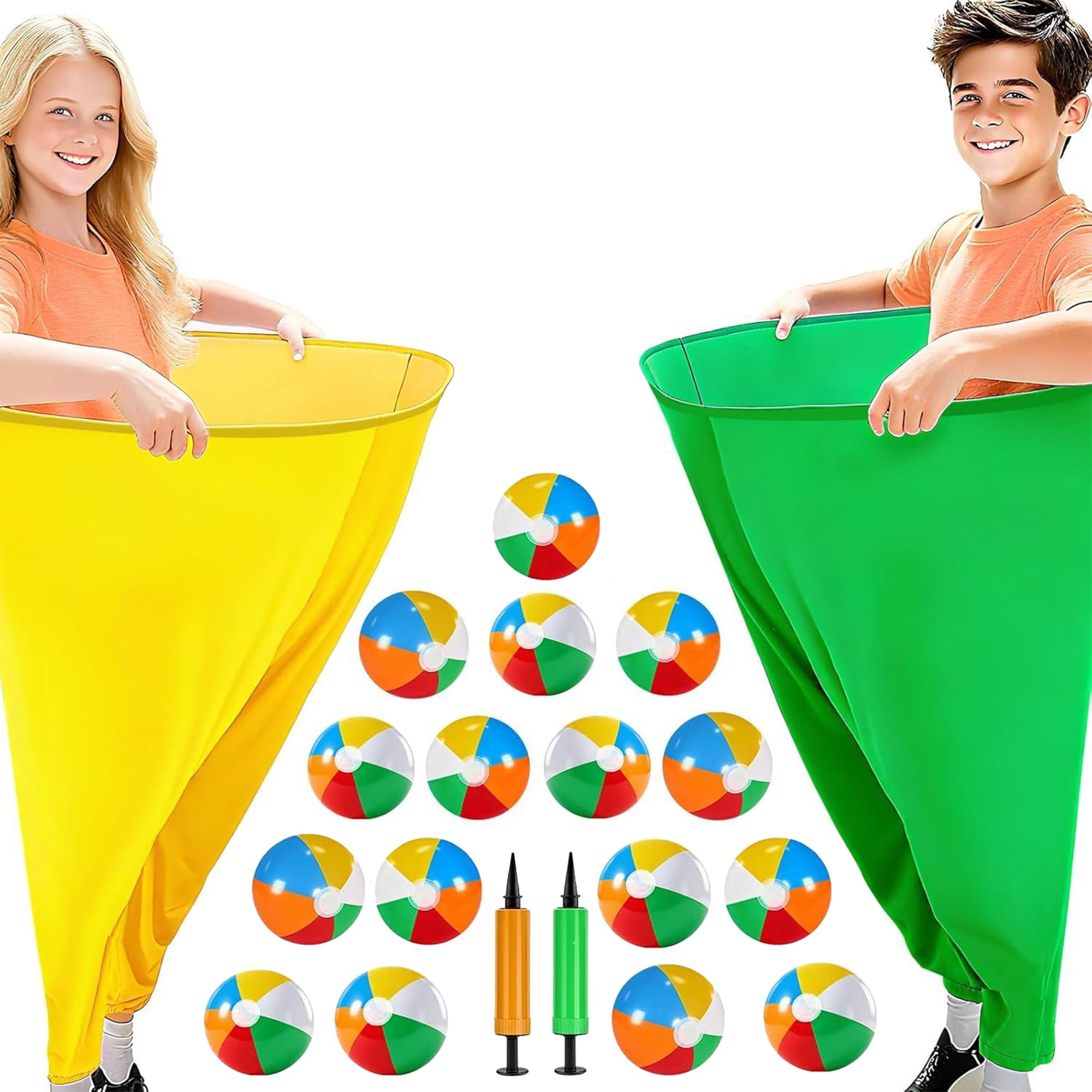 Granny Pants Yard Game – Fun Outdoor Party Game with Bouncy Balls & Pump for Family, Friends & Group Play Gift for Kids and Adult (Childeren Sizes (2 Pcs Grany Pants - Air Pump and 16 Pcs Balls))