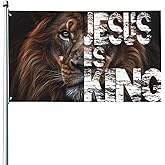 VIVACITE Lion of Judah Jesus Is King Flag 3x5 Outdoor Christian Garden Decor Church Decor, Red, White, and Blue, 3ftx5ft