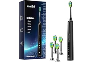 7AM2M Sonic Electric Toothbrush for Adults and Kids, 40000VPM Power Toothbrushes, Fast Rechargeable with 4 Brush Heads, 5 Modes, 2 Minutes Built in Smart Timer, One Charge for 60 Days (Black)