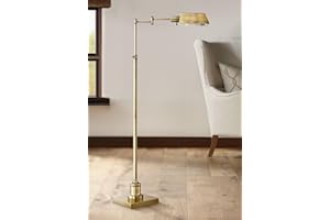 Regency Hill Jenson Traditional Metal Adjustable Pharmacy Floor Lamp Swing Arm 54" Tall Aged Brass Metal Shade Standing Pole Light for Living Room Reading House Bedroom Home Office
