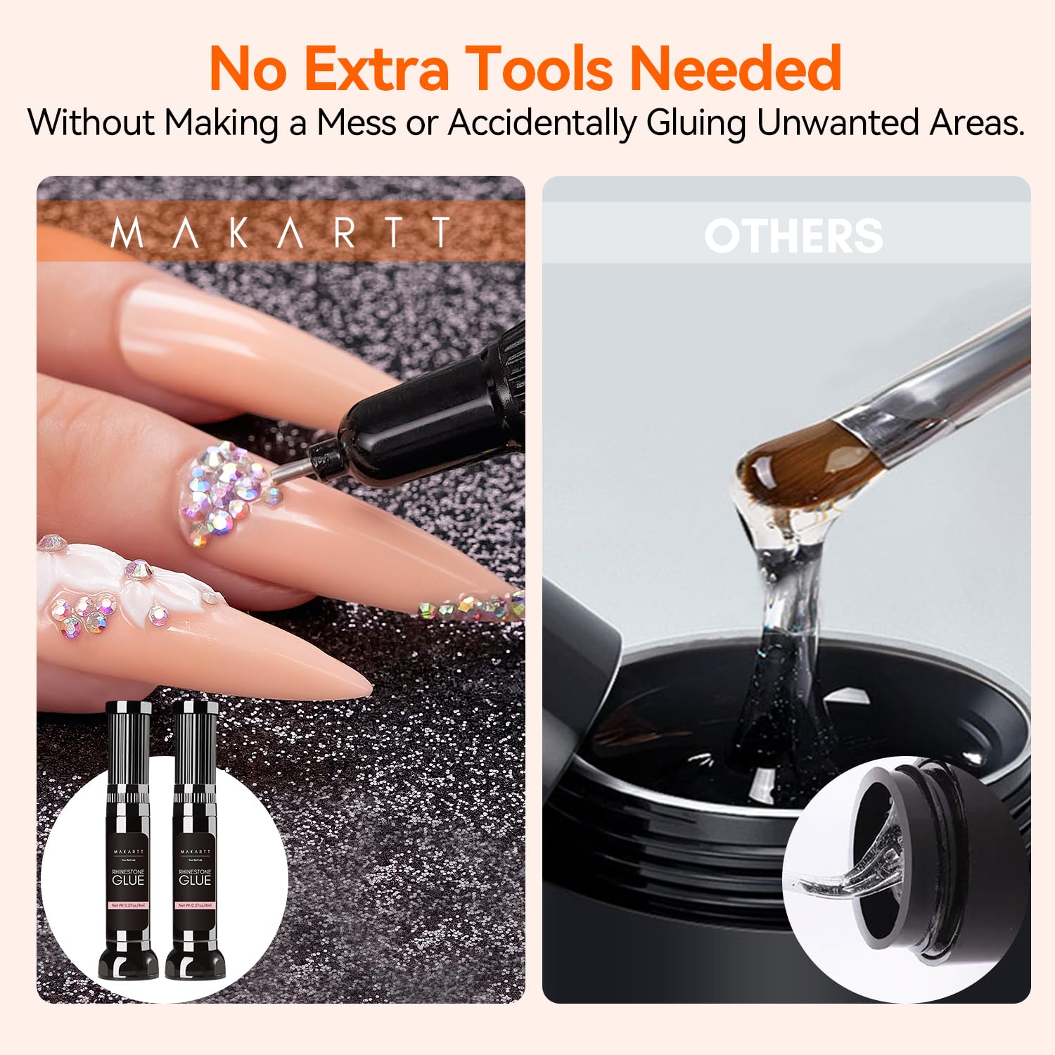 Makartt Nail Rhinestone Glue Gel, Upgrade Gel Nail Glue with Brush Pen Tip Super Strong Adhesive Precise for Nail Charms Crystals Rhinestone Beads Flower 3D Decorations 8ml*2 - Image 7