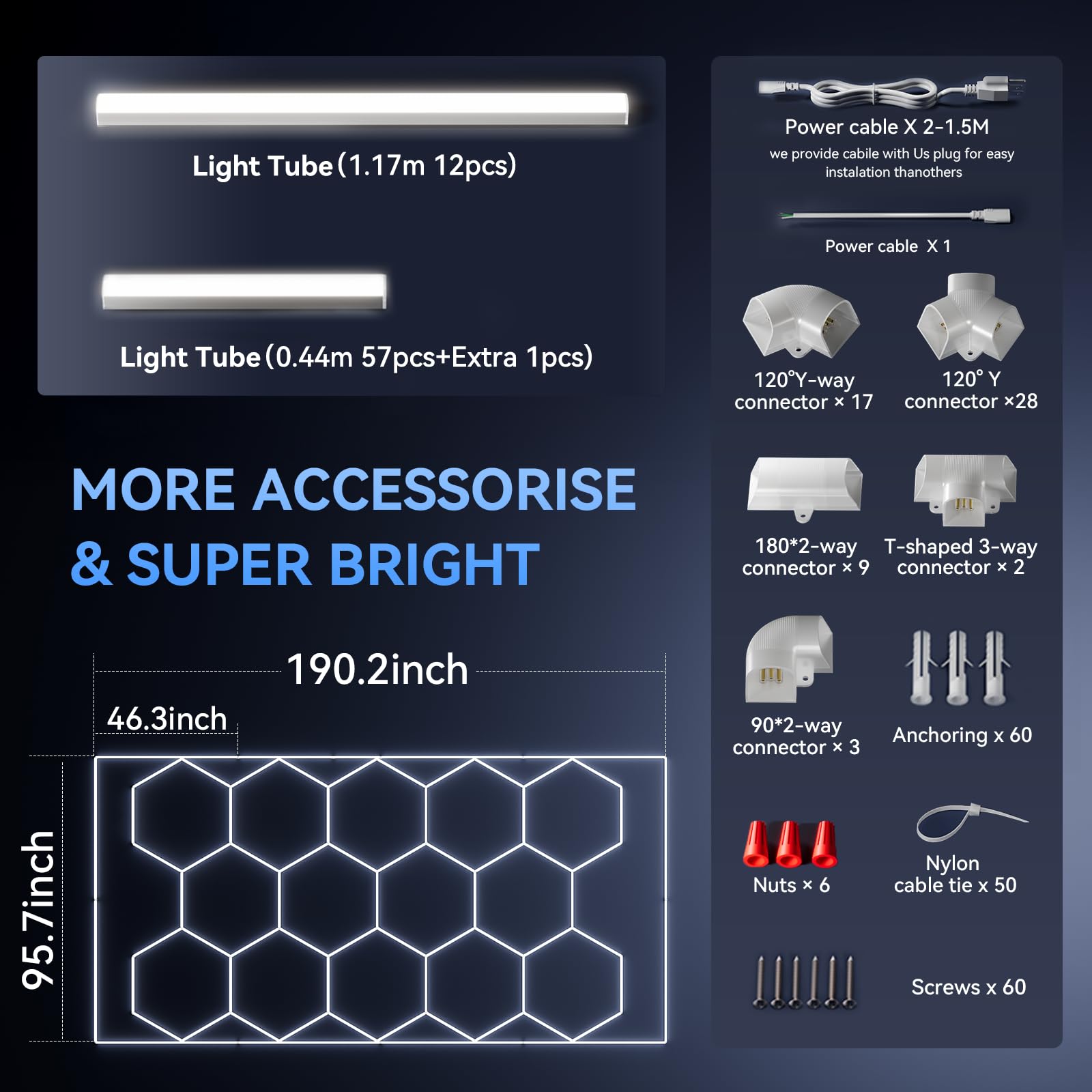 LZHOME Updated Bigger Size Hexagon LED Garage Light: Ultra-Bright Hex Ceiling Lights, Hexagon led Lights for Garage Warehouse Workshop Gym Basement