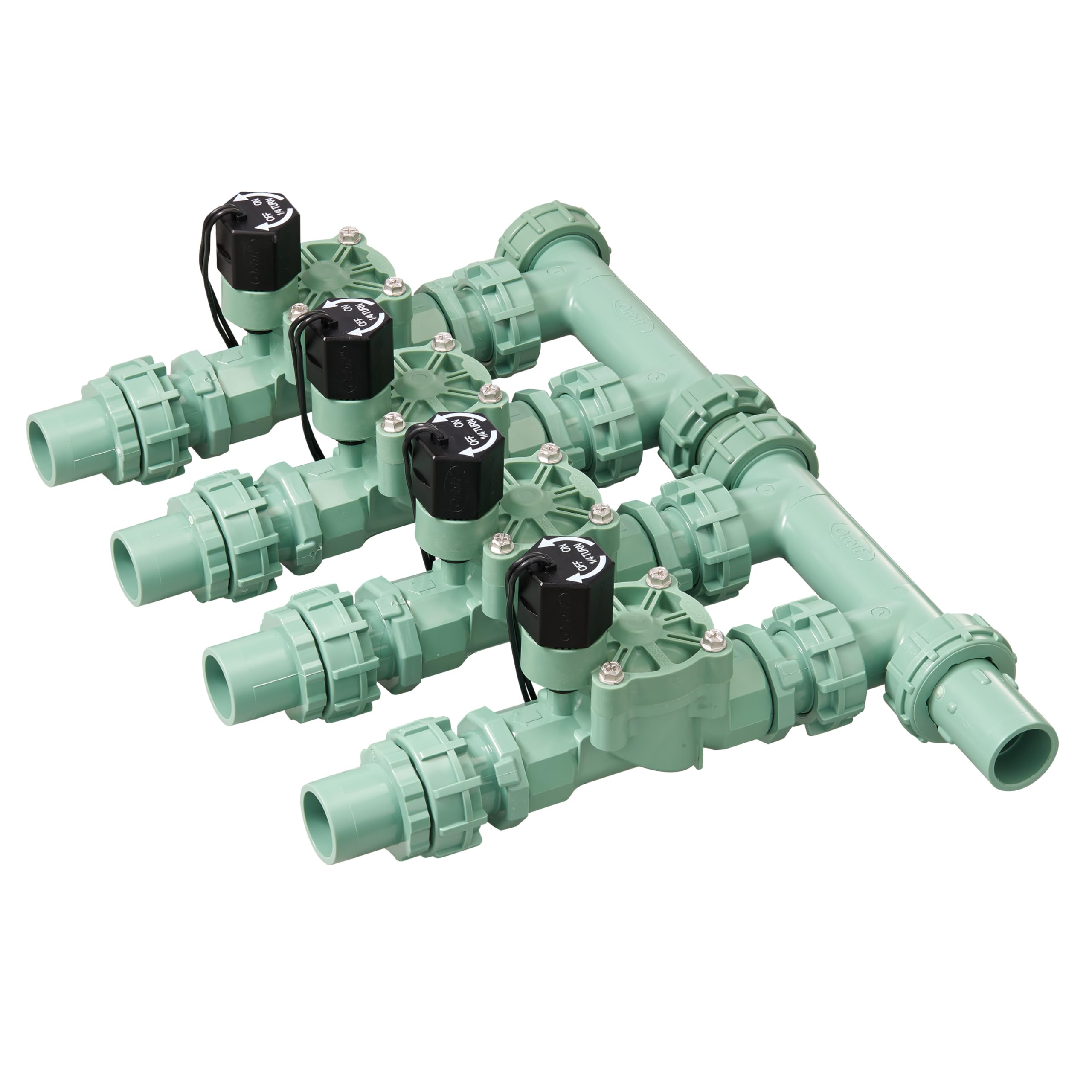 Photo 1 of Orbit 57257 4-Valve Preassembled Sprinkler Manifold – Easy Install, Smart Controller Compatible, Works with PVC & Poly Pipe, Includes 4 in-Line Valves