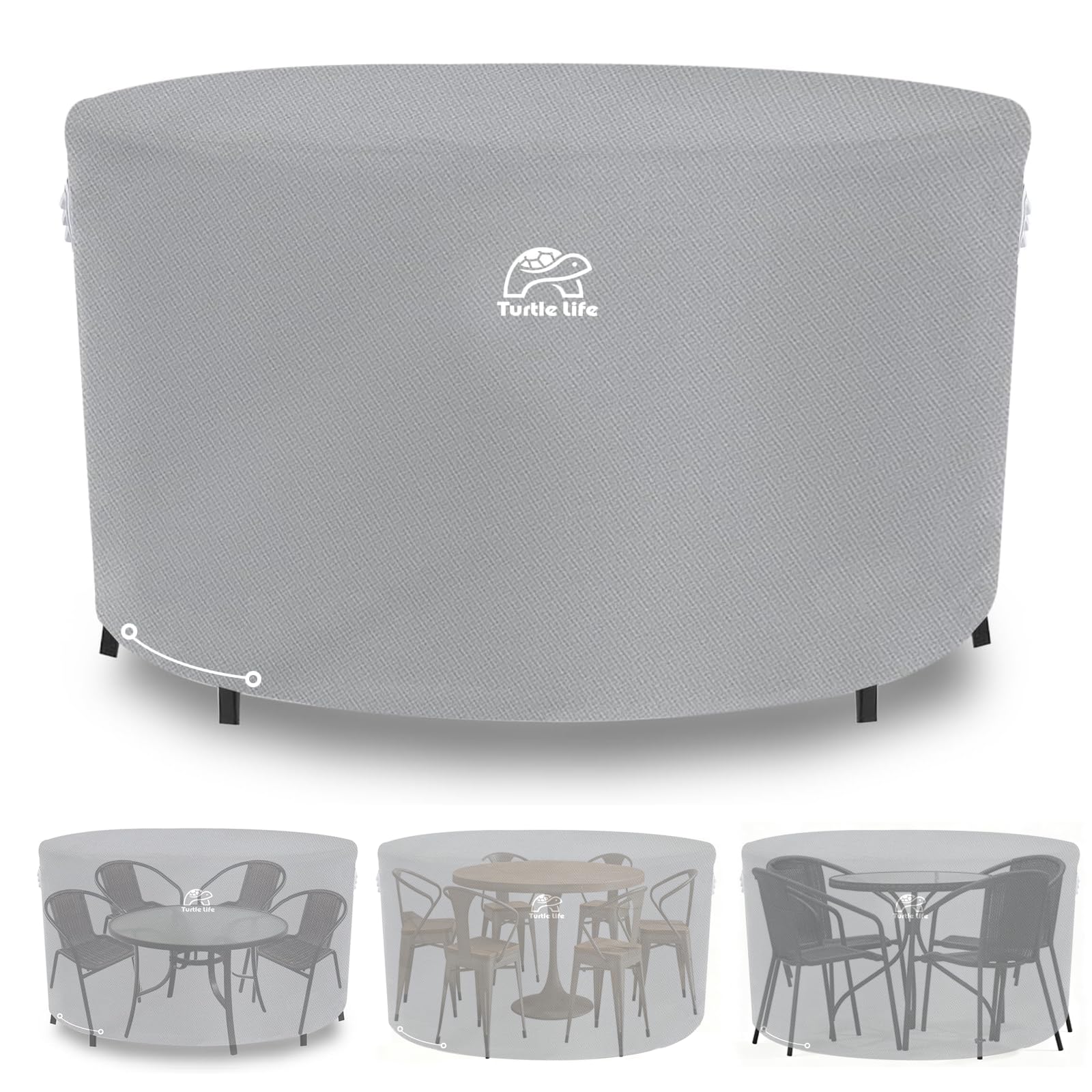Turtle Life Garden Table Cover - Waterproof Round Patio Furniture Protection, No Fading for 2 Years, Grey (Ø183 x H74 cm)