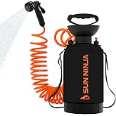 SUN NINJA Portable Shower, Camping Shower with 7 Mode Shower Head, Neoprene Cover Helps Keep Water Warm, High Pressure Hose,