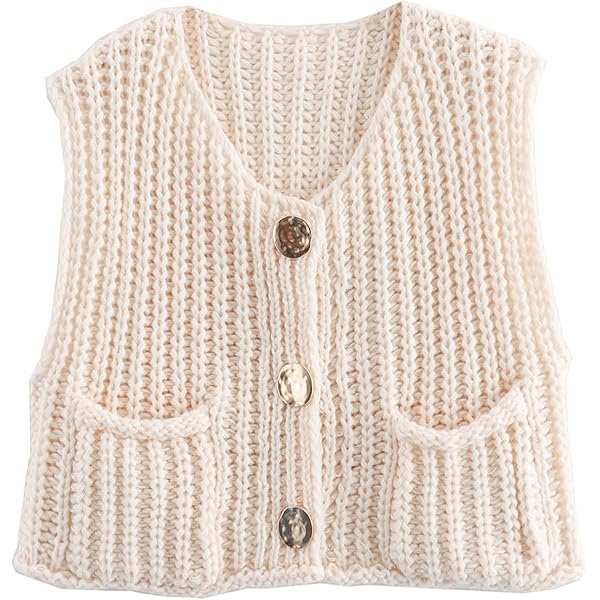HOULENGS Women's Cropped Sweater Vest Cute Crewneck Button