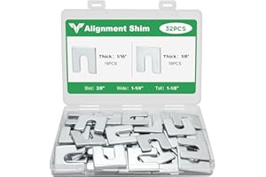 ALVKTORA 32 PCS Alignment shims, Auto body fender alignment shim, Slotted shims 1/16" & 1/8" Thick(16 Each) 3/8" Slot, Car shim for Camber, Caster & Toe Adjustment