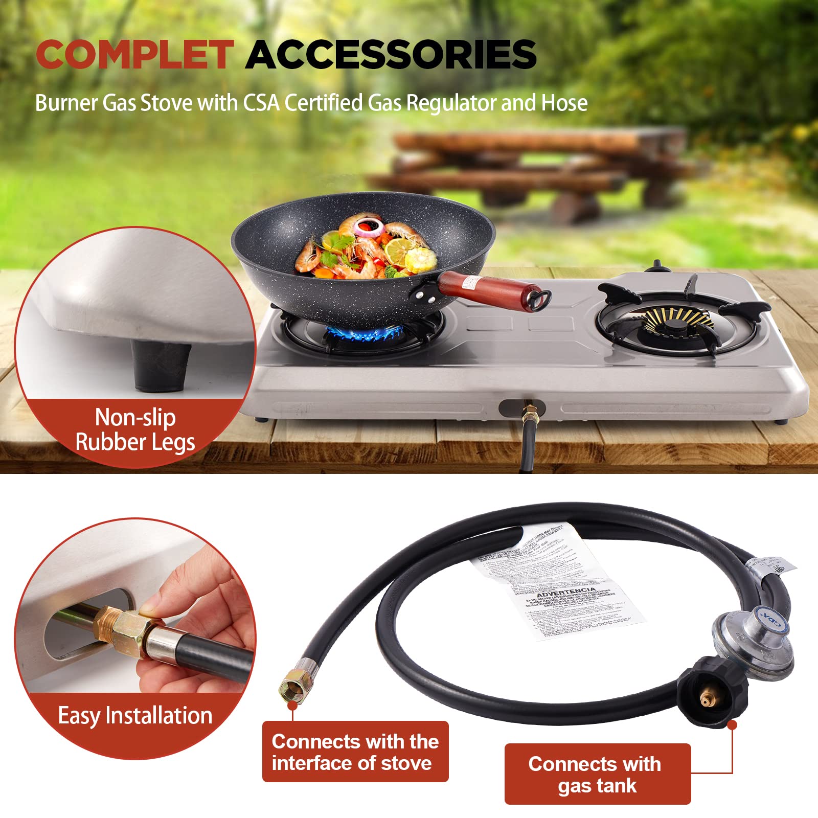 Propane Stove 2 Burner Gas Stove,Portable Stainless Steel Stove,Auto Ignition Camping Dual LPG for RV, Apartment, Outdoor