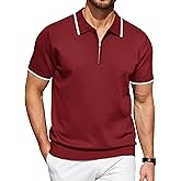 COOFANDY Men's Zipper Polo Shirt Casual Knit Short Sleeve Polo T Shirt Classic Fit Shirts