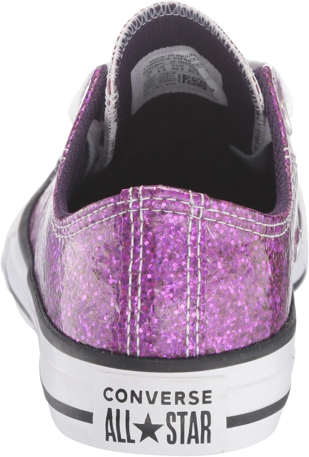 converse black & purple all star glitter ox trainers