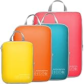 Cambond Compression Packing Cubes for Travel - 4 Piece Expandable Luggage Packing Organizers Bags Set, Lightweight Compression Cubes for Travel Essentials Carry on Suitcases, Multi-color