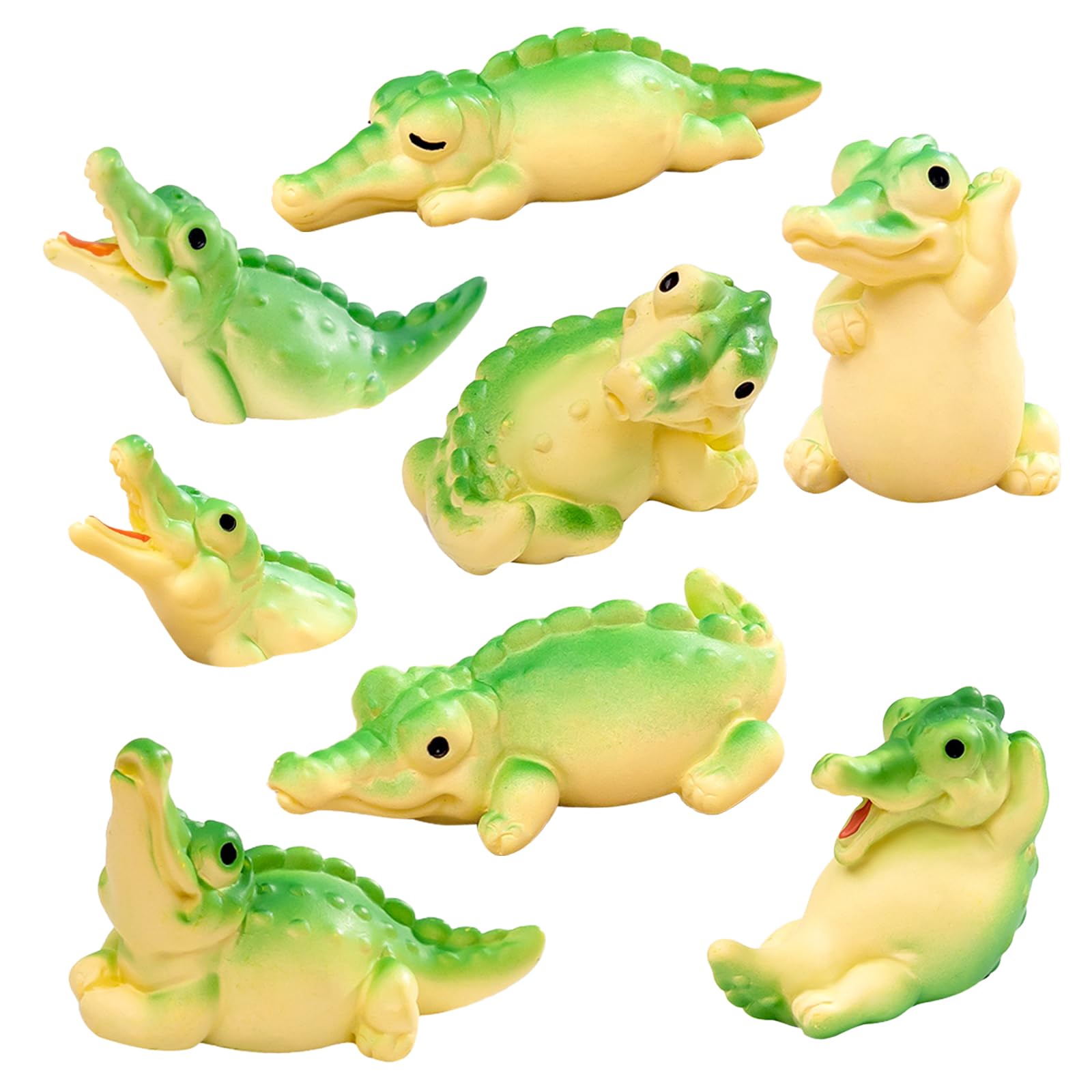 KRENIE Mini Crocodile Figurines Set – 8PCS Resin Alligator Miniature Decorations – Small Crocodile Ornaments for Tabletop, Garden & Aquarium Scenes – Mini Animal Figures for DIY Craft and Display