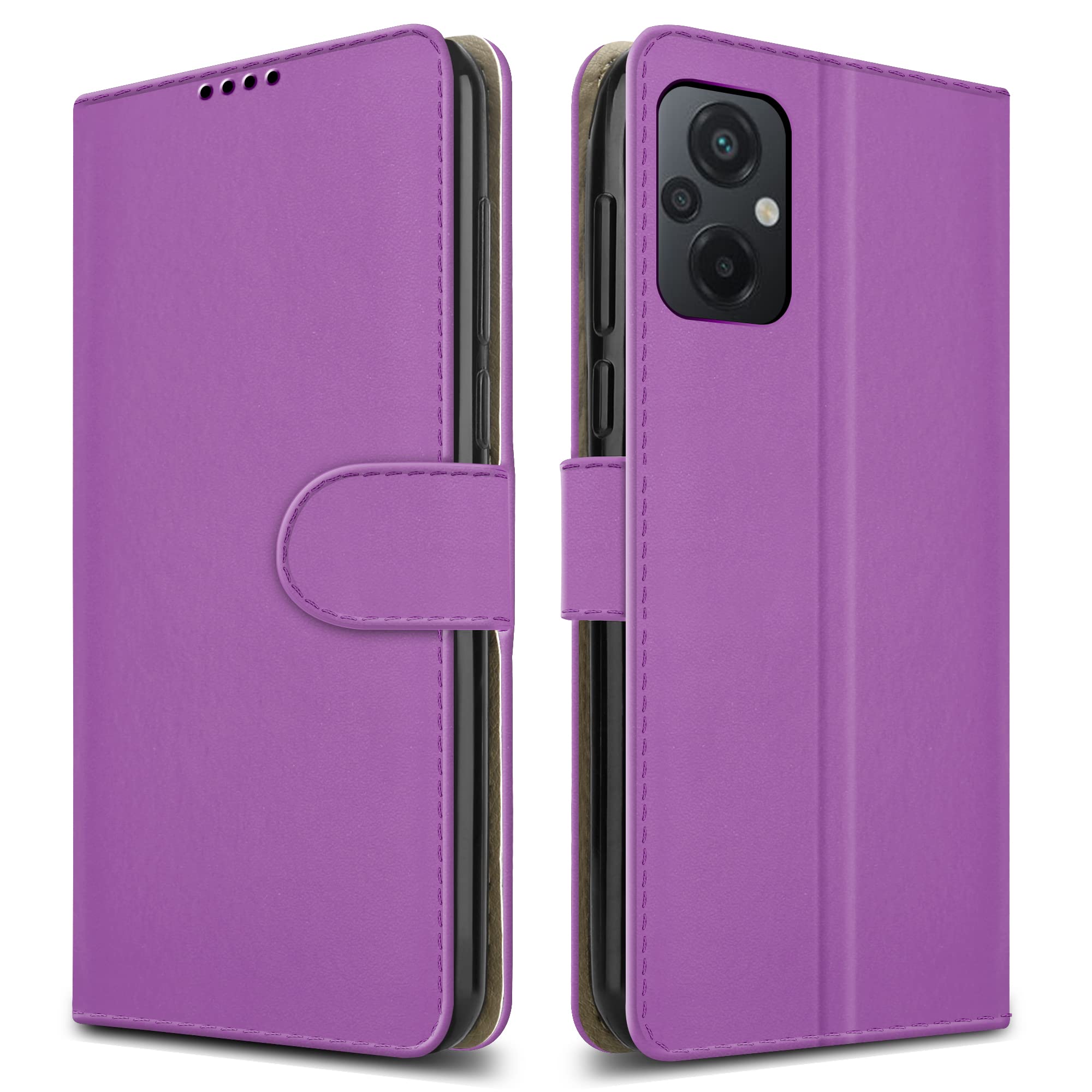 PIXFAB For Xiaomi Poco M5 Leather Phone Case, Magnetic Closure Full Protection Book Folio Design, Wallet Case Cover [Card Slots] and [Kickstand] For Xiaomi Poco M5 - Purple